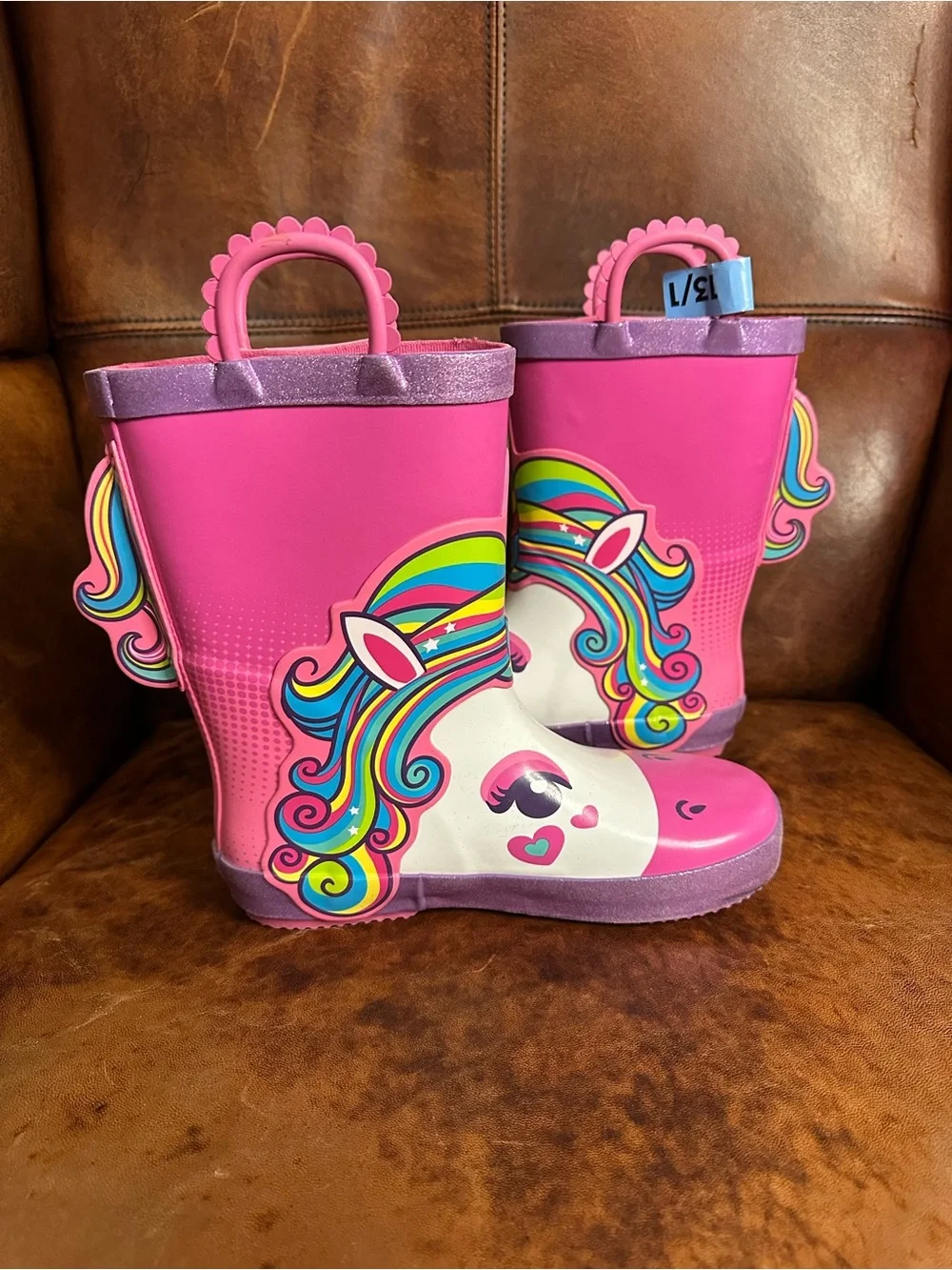 Kids Pink Unicorn Rain & Snow Boots - Waterproof Unicorn Graphic Size 13/1